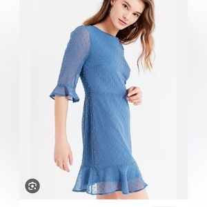 Urban Outfitters UO Swiss Dot Ruffle Hem Mini Dress in Blue